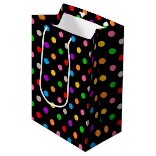 Sacola Para Presentes Média Desenho de bolinhas coloridas arco-íris preto