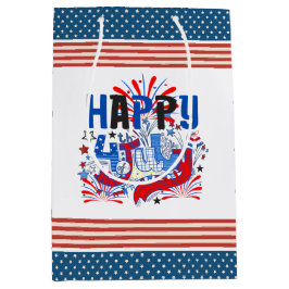 Sacola Para Presentes Média Desenho de Celebração Patriótica Feliz 4 de Julho