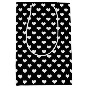Sacola Para Presentes Média Desenho de Corações Lindos Preto Branco