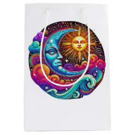 Sacola Para Presentes Média Desenho de Harmonia Celestial Sol & Lua