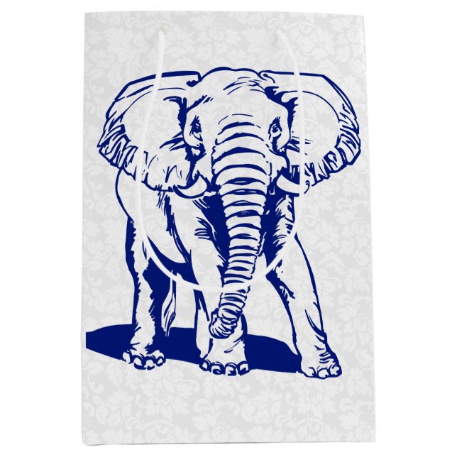 Sacola Para Presentes Média Desenho de Linha Azul-Elefante de Marinho Cinto (Frente)