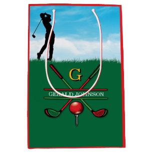 Sacola Para Presentes Média Desenho de Monograma de Golfista de Natal