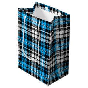 Sacola Para Presentes Média Desenho de padrão xadrez escocês azul preto branco
