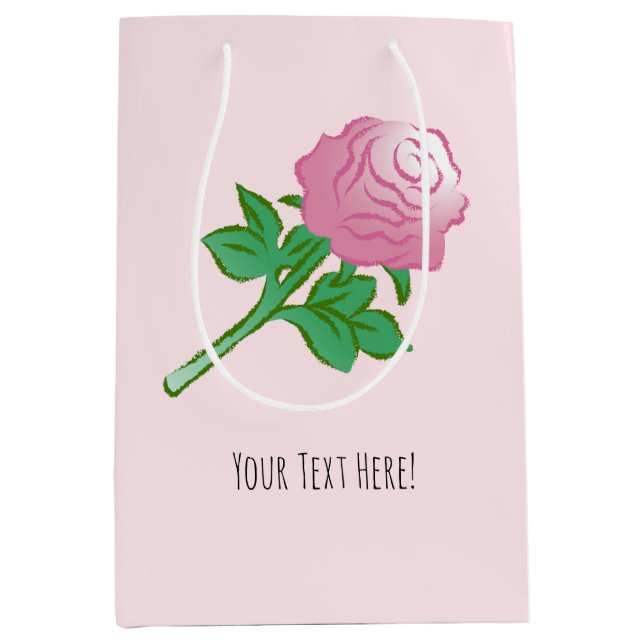 Sacola Para Presentes Média Desenho de Rosa Rosa (Frente)
