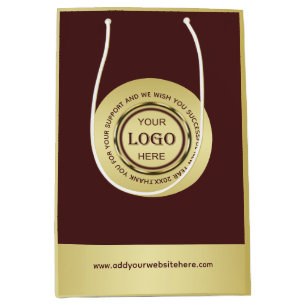 Sacola Para Presentes Média Desenho em ouro vermelho-escuro, logotipo ou foto 