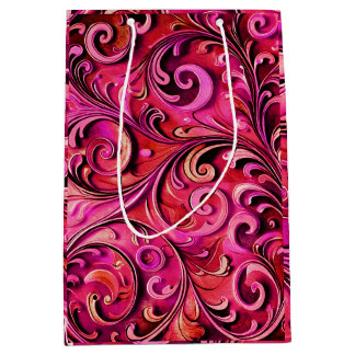 Sacola Para Presentes Média Desenho floral Art Nouveau Rosa Enferrujada