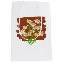 Sacola Para Presentes Média Desenho floral rústico em fundo marrom