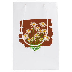 Sacola Para Presentes Média Desenho floral rústico em fundo marrom