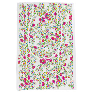 Sacola Para Presentes Média Desenho floral vermelho e branco