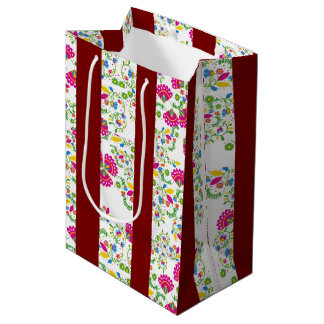 Sacola Para Presentes Média desenho floral vermelho e branco