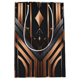 Sacola Para Presentes Média Desenho Geométrico Art Déco em Cobre e Prata