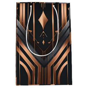 Sacola Para Presentes Média Desenho Geométrico Art Déco em Cobre e Prata