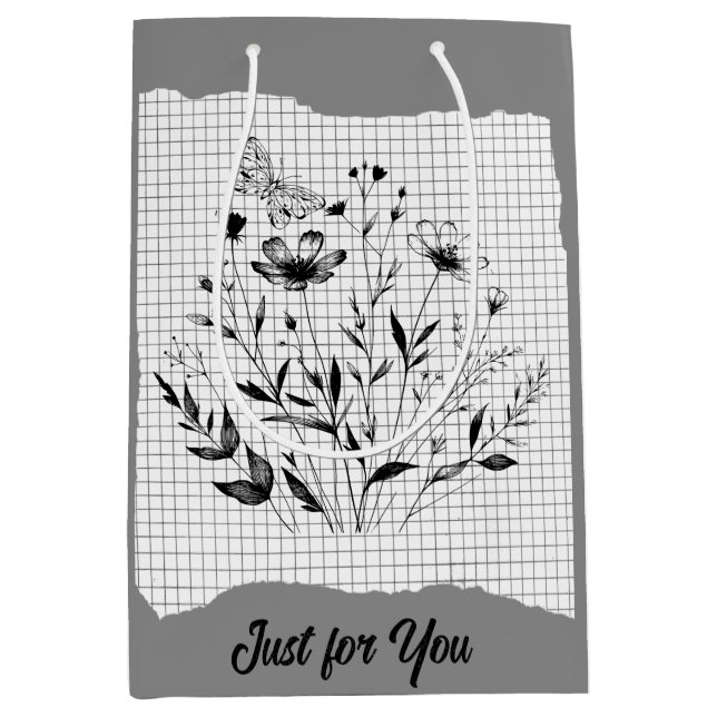 Sacola Para Presentes Média Desenhos do Jardim da Borboleta (Frente)