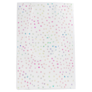 Sacola Para Presentes Média Design Branco de Pontos de Confetti Iridescentes E