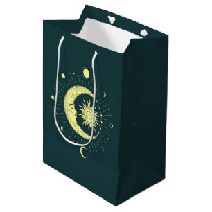 Sacola Para Presentes Média Design celeste solar e lua com fases luas