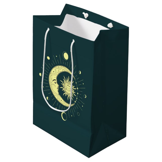 Sacola Para Presentes Média Design celeste solar e lua com fases luas (Frente inclinada)