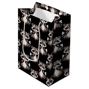 Sacola Para Presentes Média Design com padrão de guaxinim preto 
