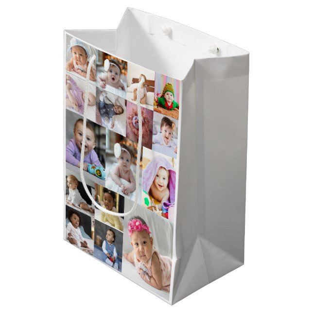 Sacola Para Presentes Média Design da Sua Própria Colagem de Fotos 16 (Frente inclinada)