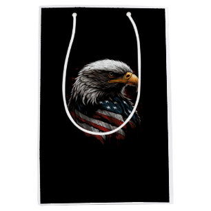 Sacola Para Presentes Média design de águia com bandeira americana