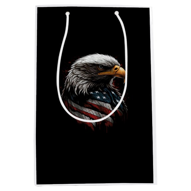 Sacola Para Presentes Média design de águia com bandeira americana (Frente)