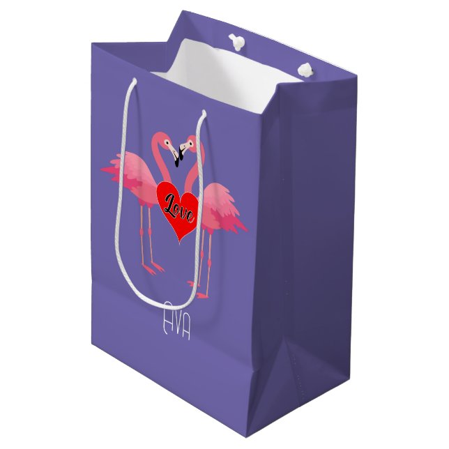 Sacola Para Presentes Média Design de Amor Flamingo Rosa - Saco do Presente -  (Frente inclinada)