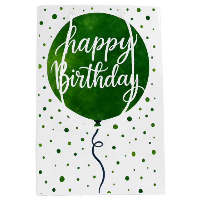 Sacola Para Presentes Média Design de aniversário feliz do Balão Verde (Frente)