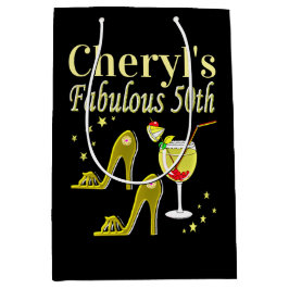 Sacola Para Presentes Média Design DE ANIVERSÁRIO GORGO DOURADO 50º ANIVERSÁRI