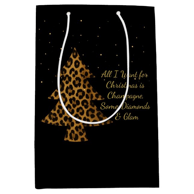 Sacola Para Presentes Média Design de árvore de leopardo de férias chic (Frente)