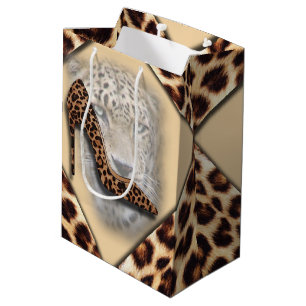 Sacola Para Presentes Média Design de Cabelo Superior e Face de Leopardo