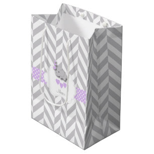 Sacola Para Presentes Média Design de elefante roxo Lavanda - Chá de fraldas