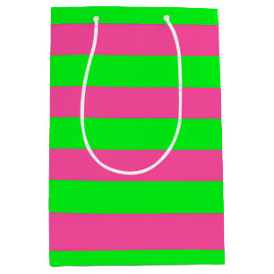 Sacola Para Presentes Média Design de faixa rosa e verde