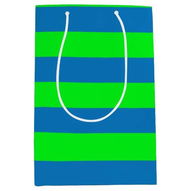 Sacola Para Presentes Média Design de faixas azuis e verdes (Frente)