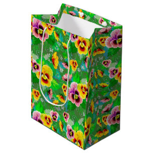 Sacola Para Presentes Média Design de Flores de Mola Coloridas