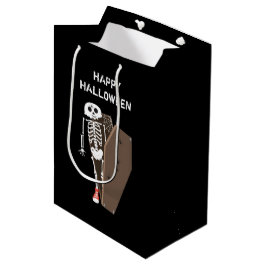 Sacola Para Presentes Média Design de Halloween de Skeleton e Coffin