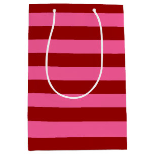 Sacola Para Presentes Média Design de Listras Vermelhas Marrons e Rosas