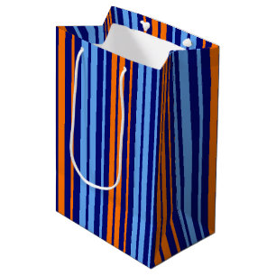 Sacola Para Presentes Média Design de Listras Verticais Laranja Ciano Marinho