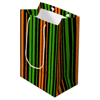 Sacola Para Presentes Média Design de Listras Verticais Laranja Verde Preto