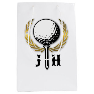 Sacola Para Presentes Média Design de Monograma de Golfe em Ouro Personalizado