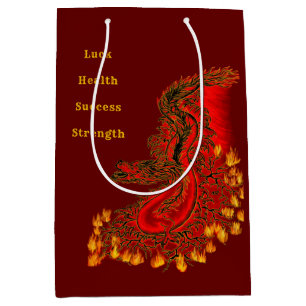 Sacola Para Presentes Média Design de ouro e vermelho do Dragão da China
