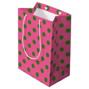 Sacola Para Presentes Média Design de padrão Bolinhas verde no cor-de-rosa