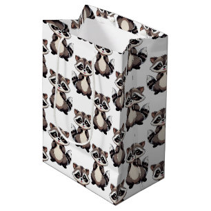 Sacola Para Presentes Média Design de padrão de guaxinim branco