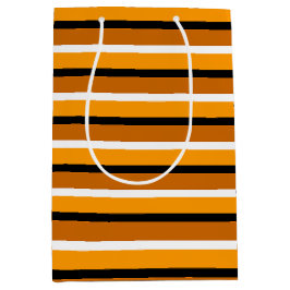 Sacola Para Presentes Média Design de Padrão de Stripes Castanho Laranja