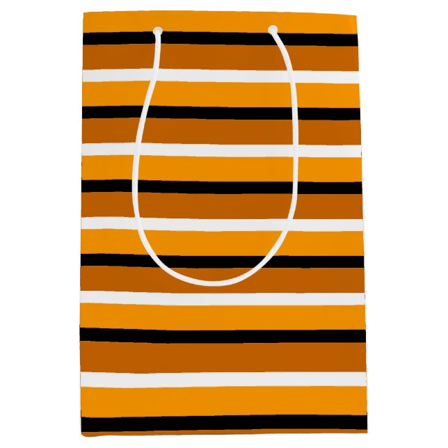 Sacola Para Presentes Média Design de Padrão de Stripes Castanho Laranja (Frente)