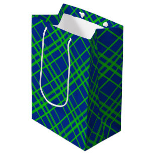 Sacola Para Presentes Média Design de Padrão de Xadrez de Tartan Azul