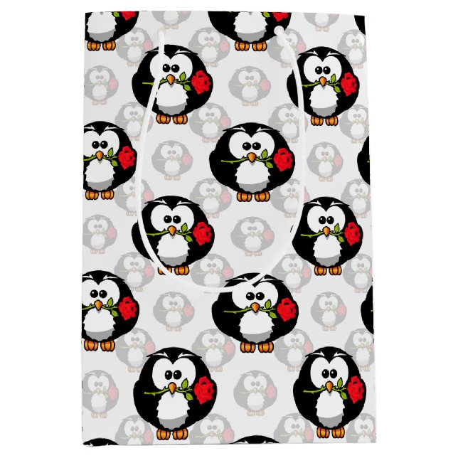 Sacola Para Presentes Média Design de Pinguim-Cute (Frente)