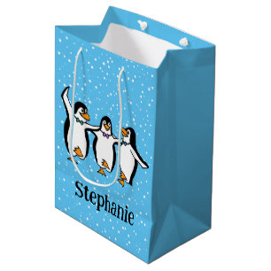 Sacola Para Presentes Média Design de Pinguins Dançantes
