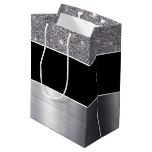 Sacola Para Presentes Média Design de prata preto do impressão do teste padr