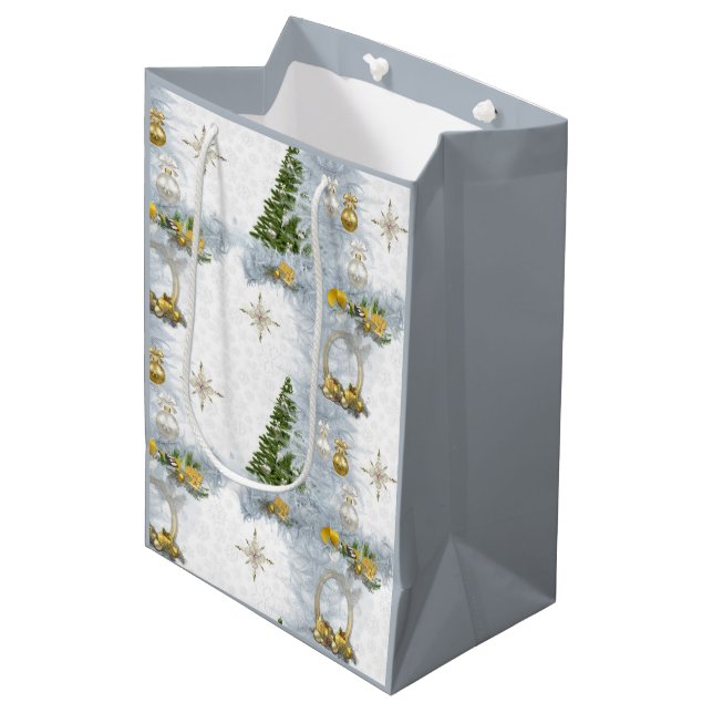 Sacola Para Presentes Média Design de Repetição de Casamento de Natal Branco (Frente inclinada)