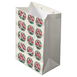 Sacola Para Presentes Média Design de Tipografia de Grinalda de Natal Ho Ho Ho