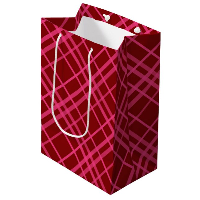Sacola Para Presentes Média Design de Xadrez em Grade Rosa Grená  (Criador carregado)